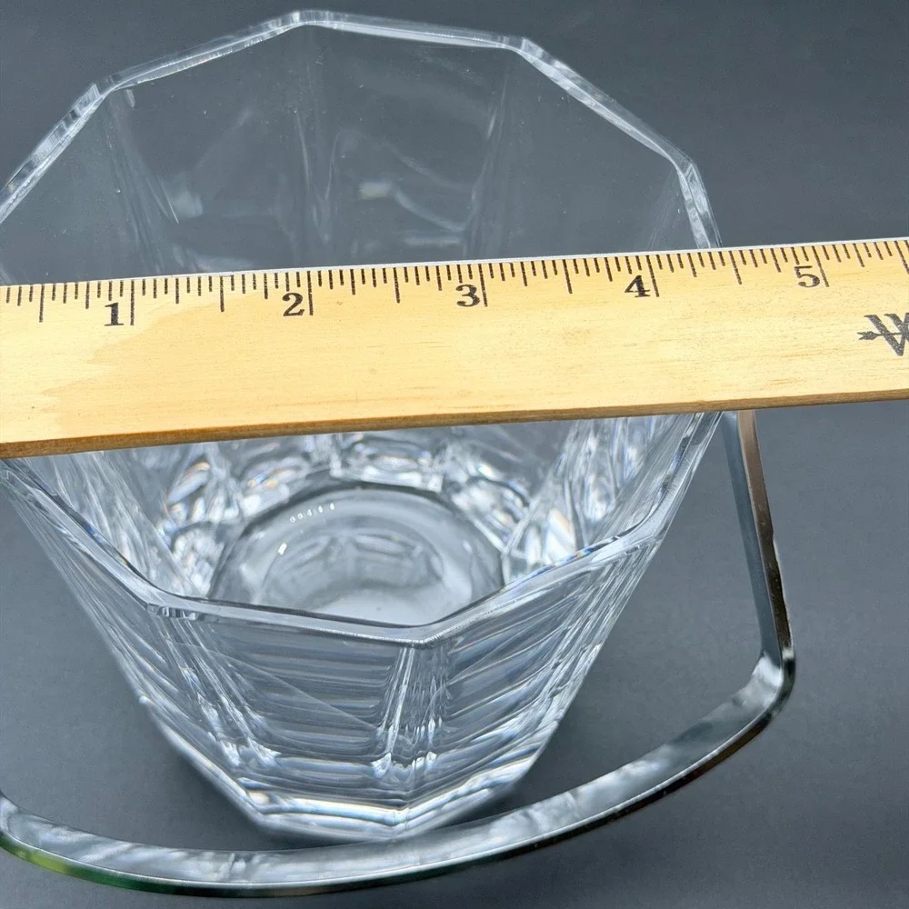 Vintage Crystal Glass Ice Bucket with Silver Swing Handle Panel Cut Barware